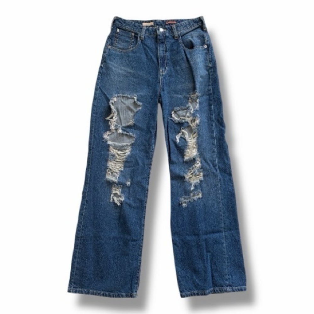Pilcro and the Letterpress Distressed Blue Wide Leg Jeans